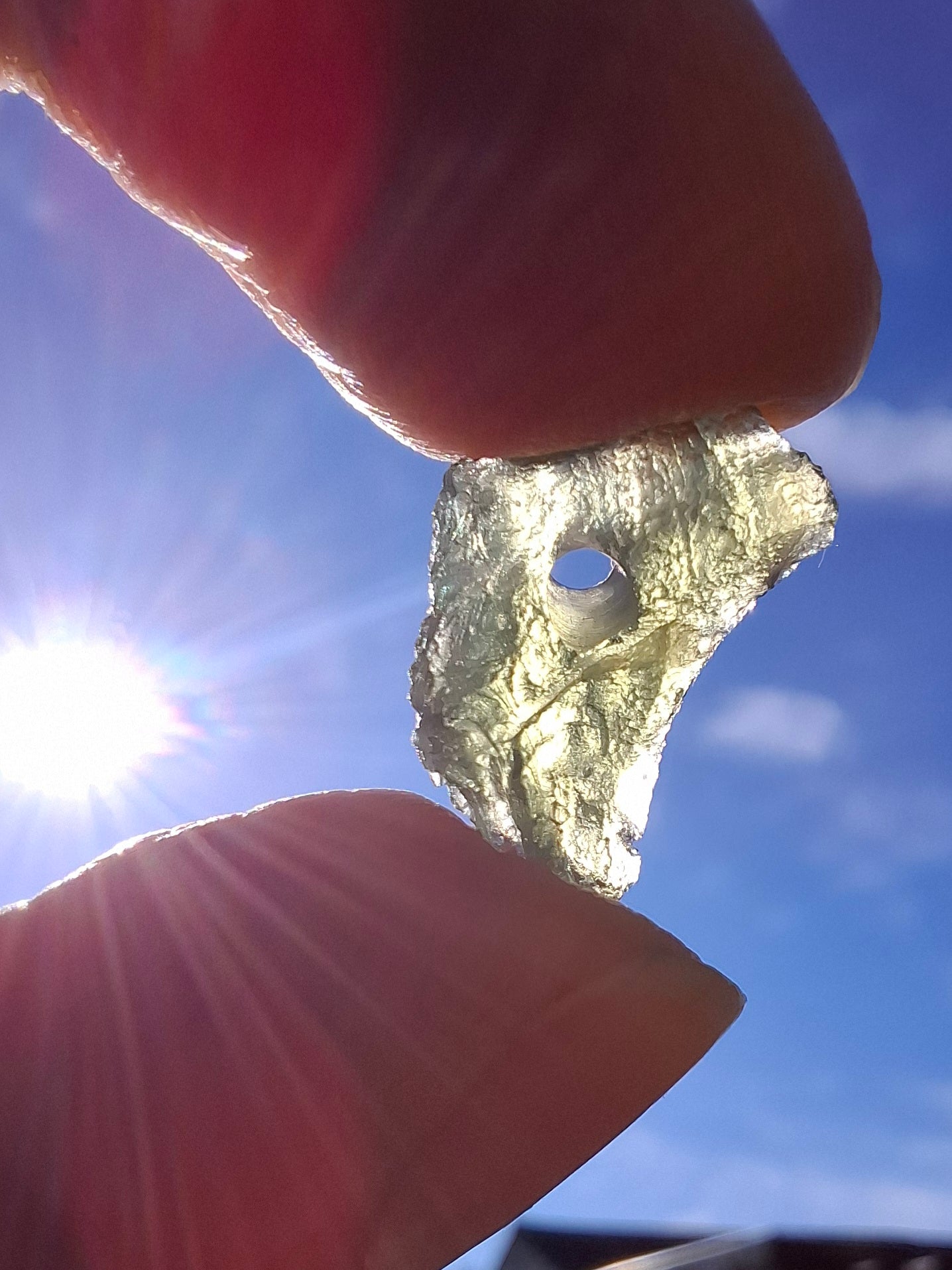DRILLED, Moldavite Piece, 0.75g, Tektite (Ref: D23)