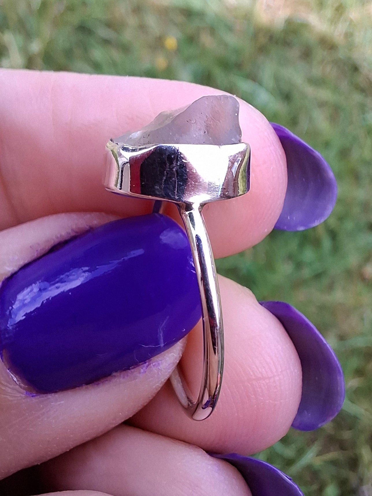Libyan Desert Glass Ring, size large J, 925 Silver, Tektite (Ref: LR9)