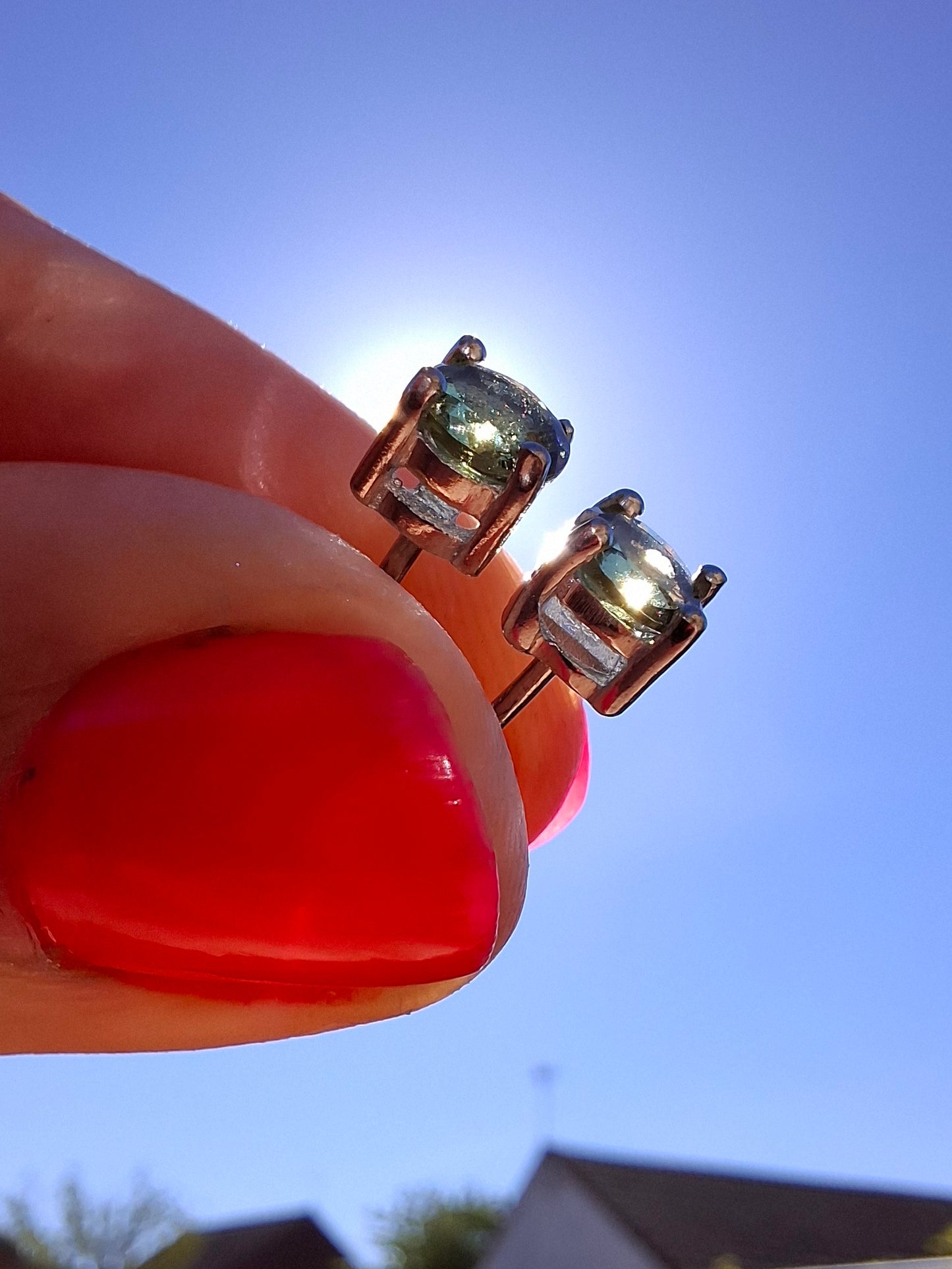 Moldavite (faceted) 5mm STUD EARRINGS, 925 Silver, Tektite (Ref: Pair17)