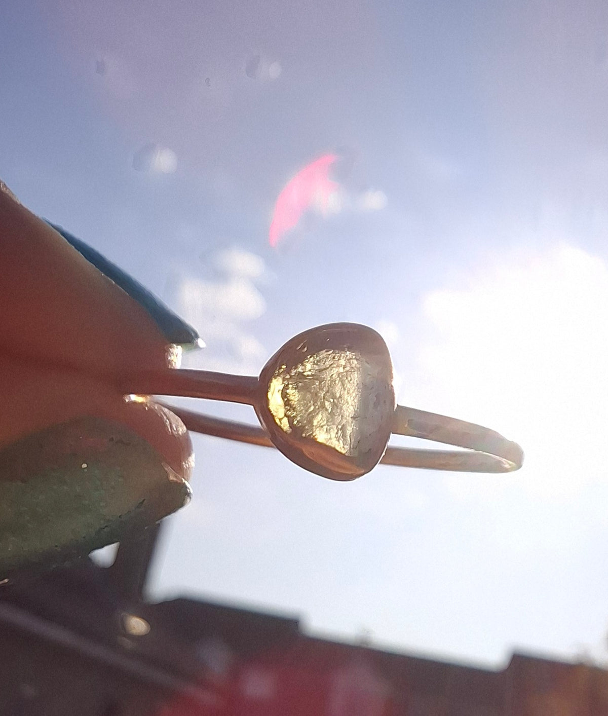 Moldavite Ring, 14K GOLD Plated, size U, Tektite (Ref: R348)
