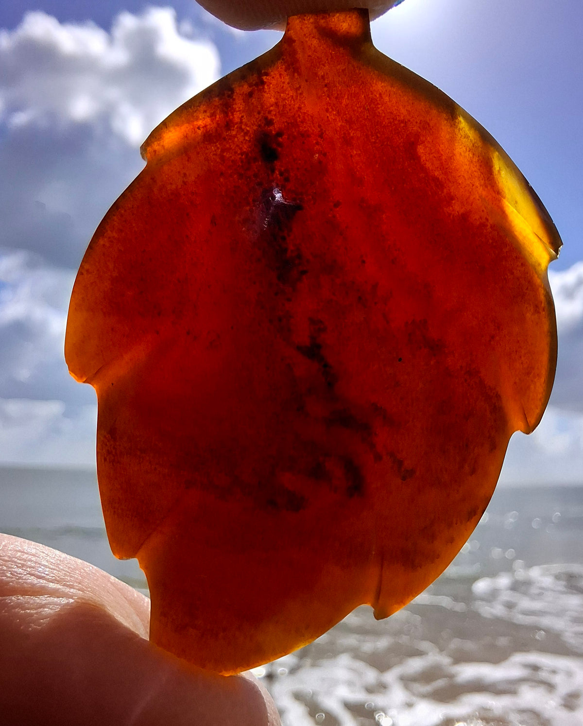 Red Amber Leaf Carving, 8.35g, Fossil (Ref: Leaf2)
