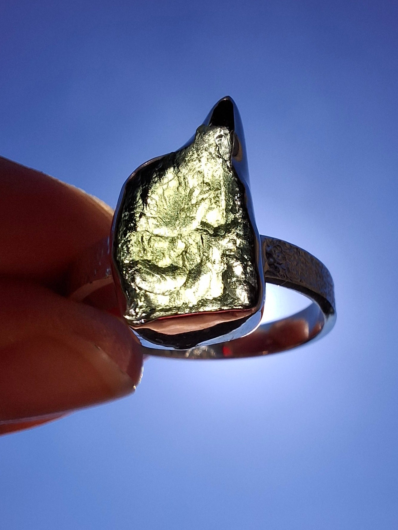 Moldavite Ring, size Y, 925 Silver, Tektite (Ref: R331)