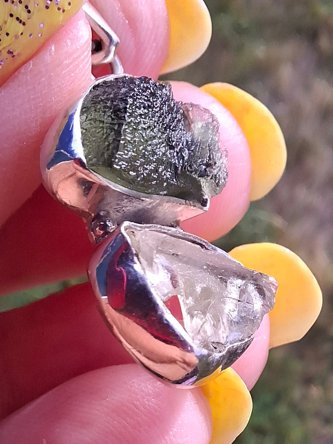 Moldavite & Libyan Desert Glass Pendant, 925 Silver, Tektite (Ref: MLP17)