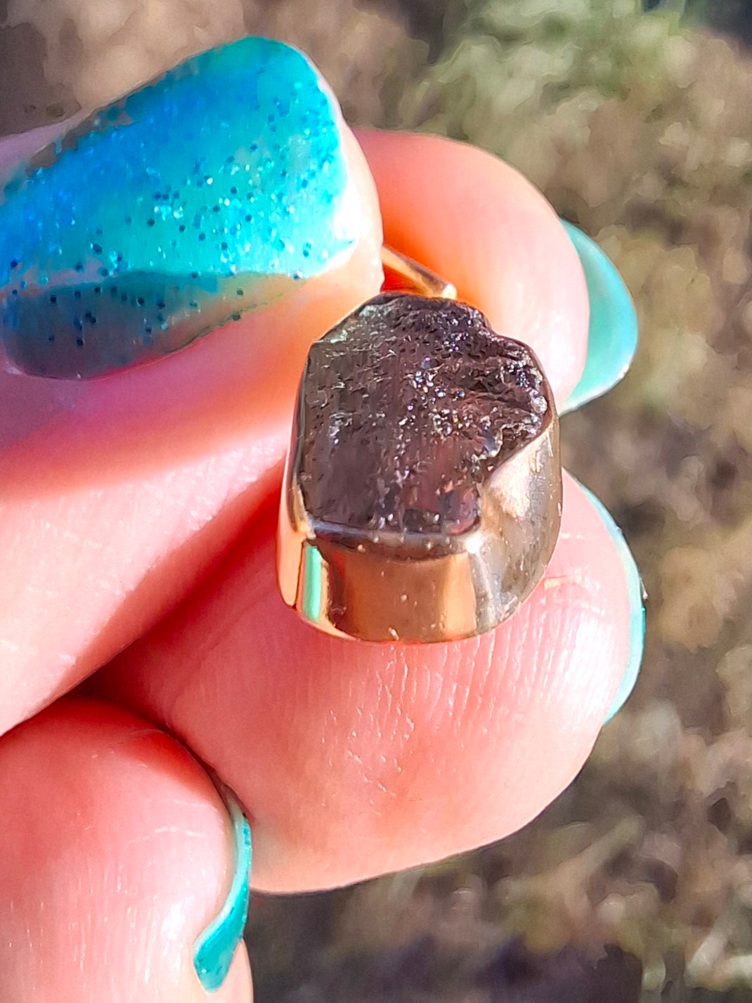 Moldavite Pendant, 14K GOLD Plated, Tektite (Ref: P450)