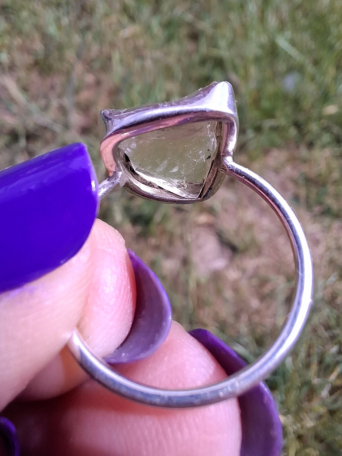 Libyan Desert Glass Ring, size P, 925 Silver, Tektite (Ref: LR26)