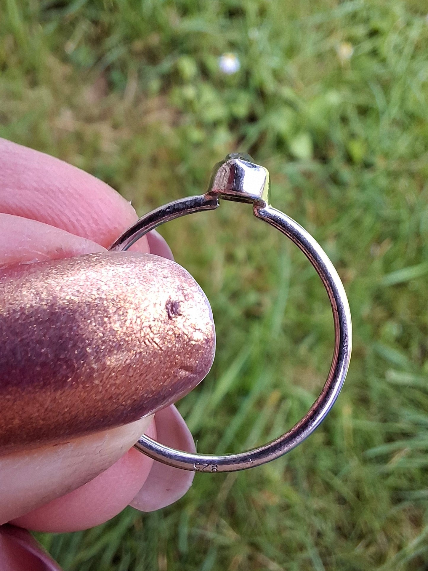 Moldavite Ring, size large O/small P, 925 Silver, Tektite (Ref: R41)