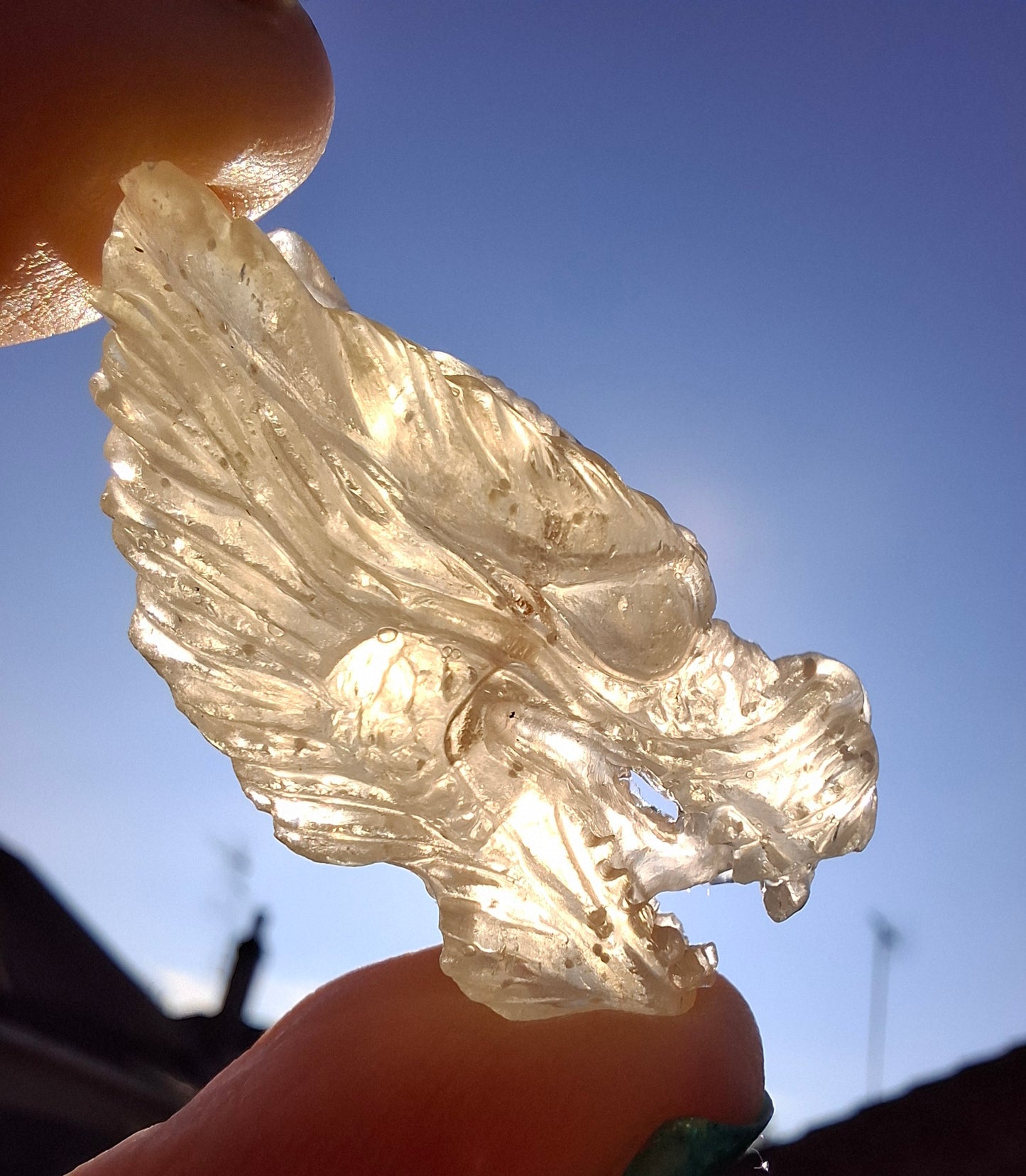 Libyan Desert Glass DRAGON HEAD carving, 9.66g, Tektite (Ref: Dragon 3)
