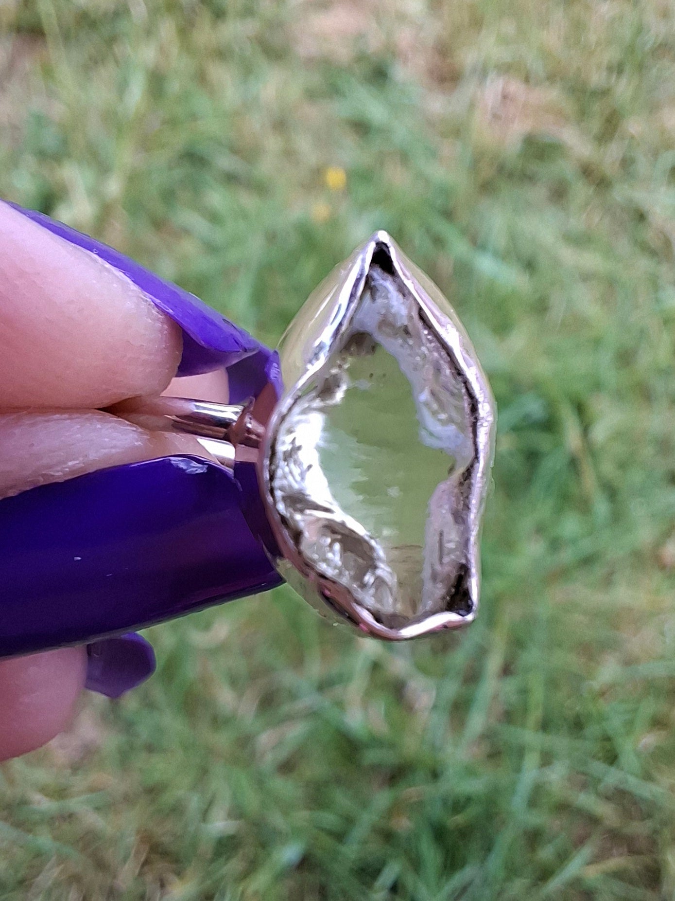 Libyan Desert Glass Ring, size large K, 925 Silver, Tektite (Ref: LR16)