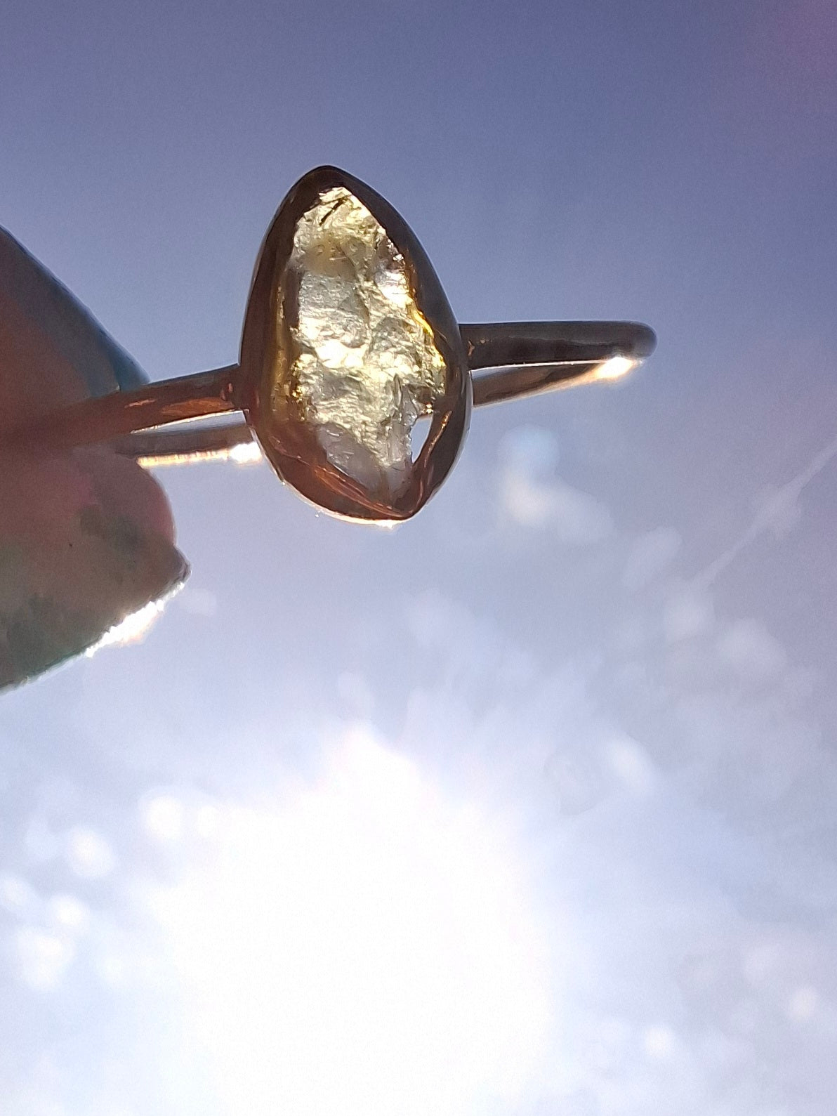 Moldavite Ring, 14K GOLD Plated, size large T, Tektite (Ref: R347)