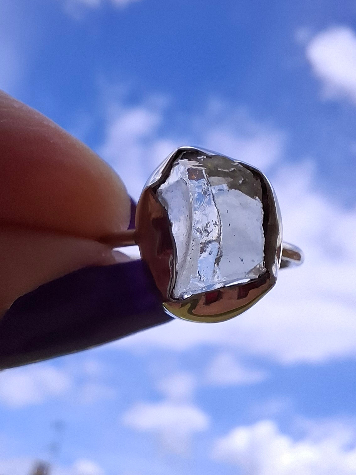 Libyan Desert Glass Ring, size large M, 925 Silver, Tektite (Ref: LR20)