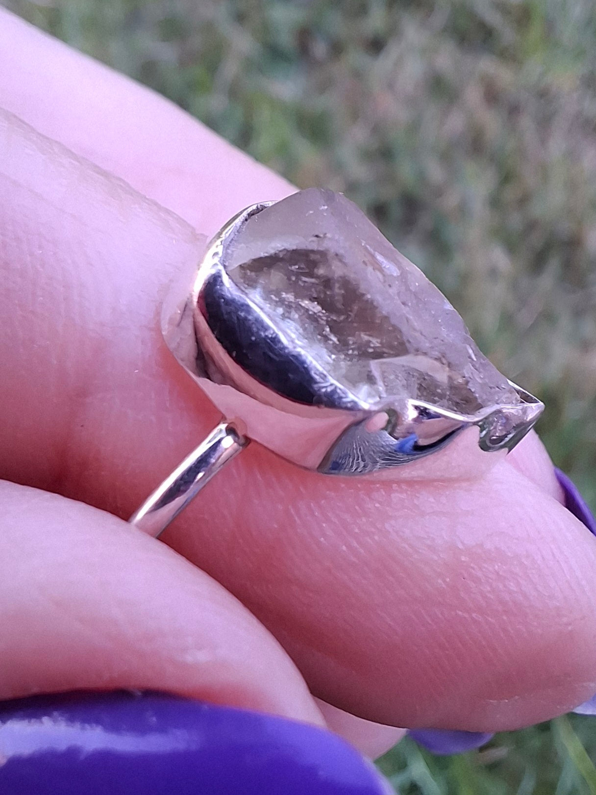Libyan Desert Glass Ring, size large O, 925 Silver, Tektite (Ref: LR37)