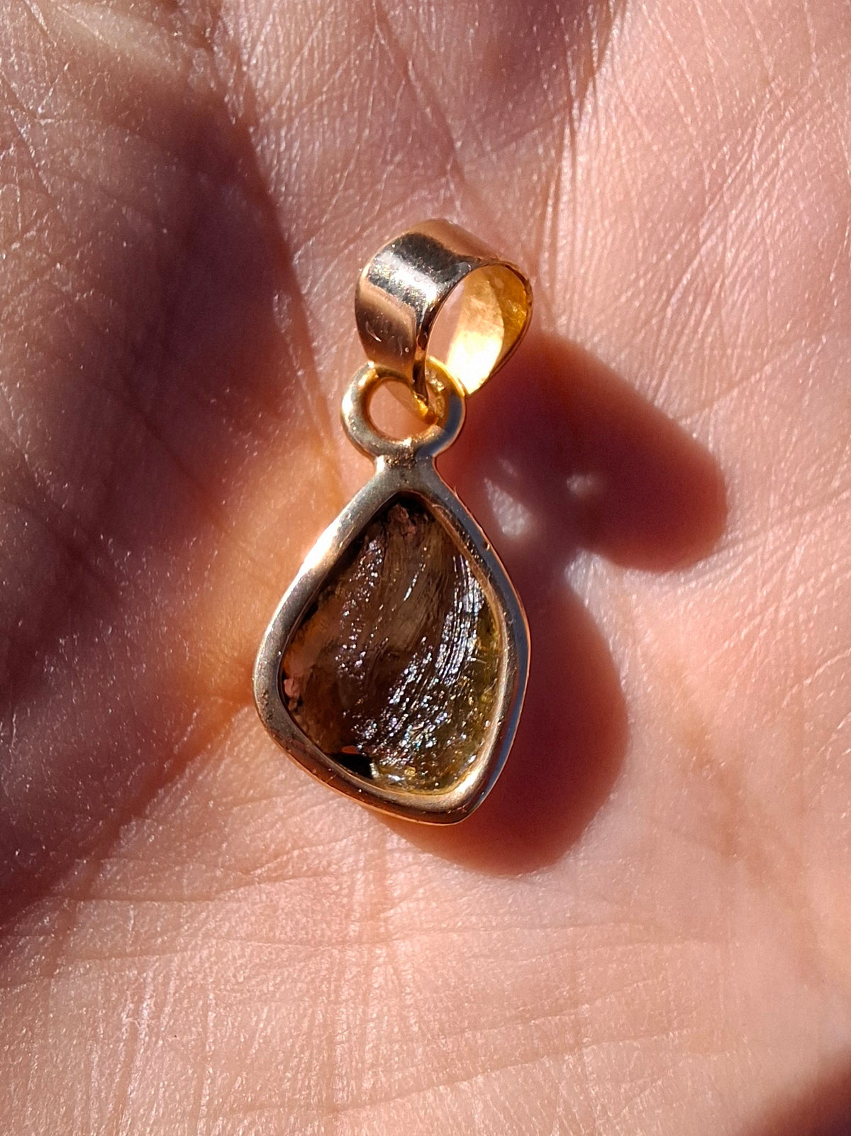 Moldavite Pendant, 14K GOLD Plated, Tektite (Ref: P446)