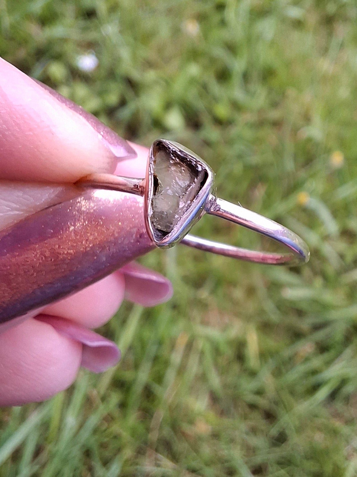 Moldavite Ring, size small S, 925 Silver, Tektite (Ref: R66)