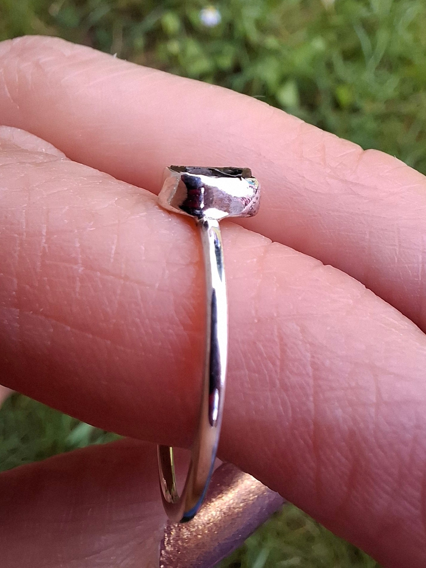 Moldavite Ring, size Q, 925 Silver, Tektite (Ref: R45)