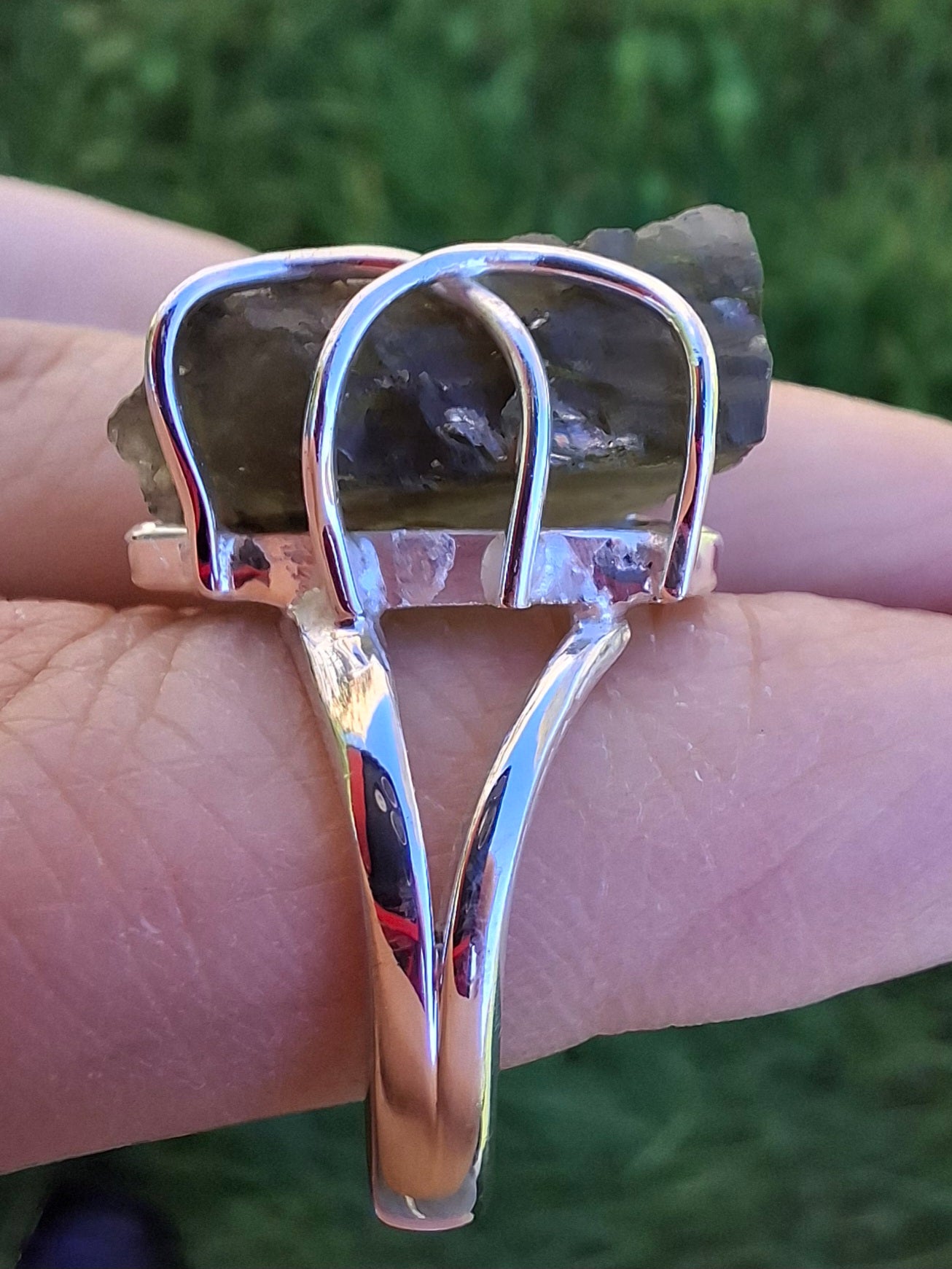 Moldavite Ring, size O, 925 Silver, Tektite (Ref: R8)
