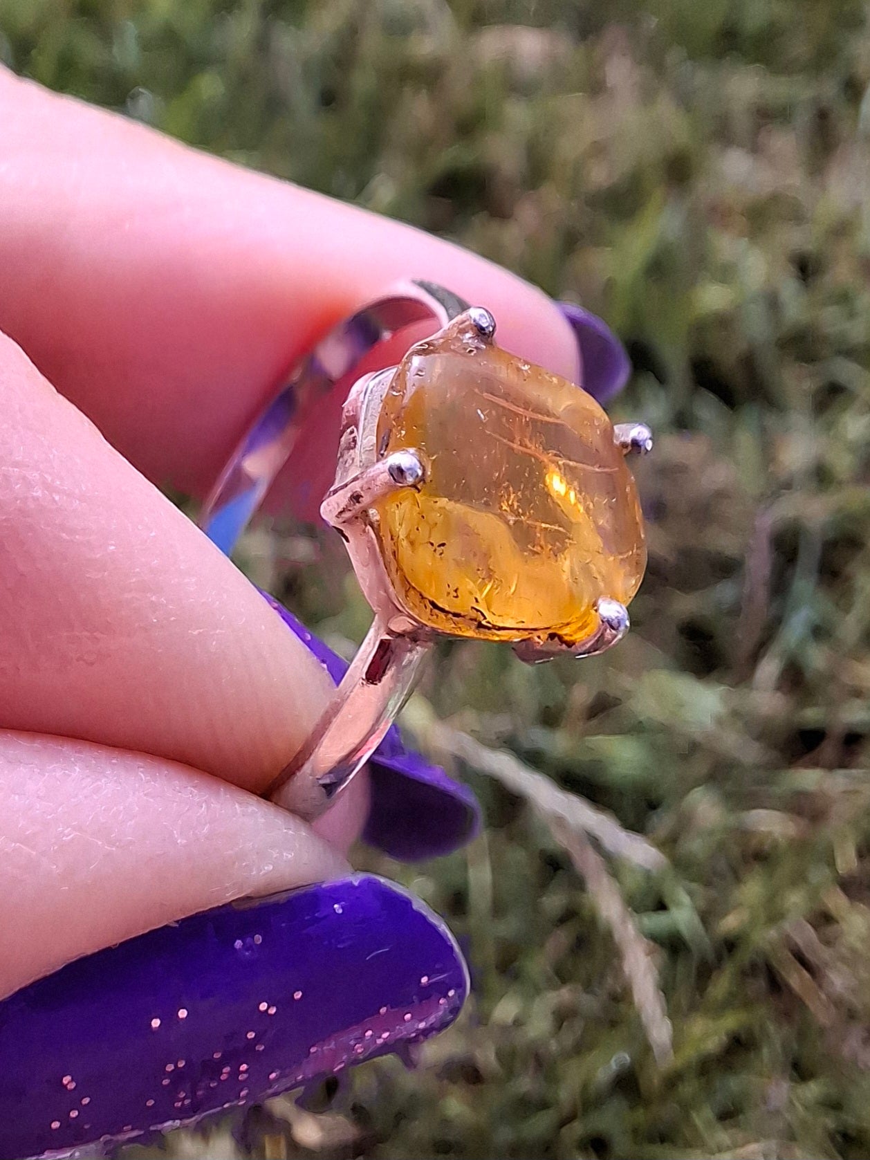Baltic Amber Ring, size large X, 925 Silver, Fossil (Ref: AR33)
