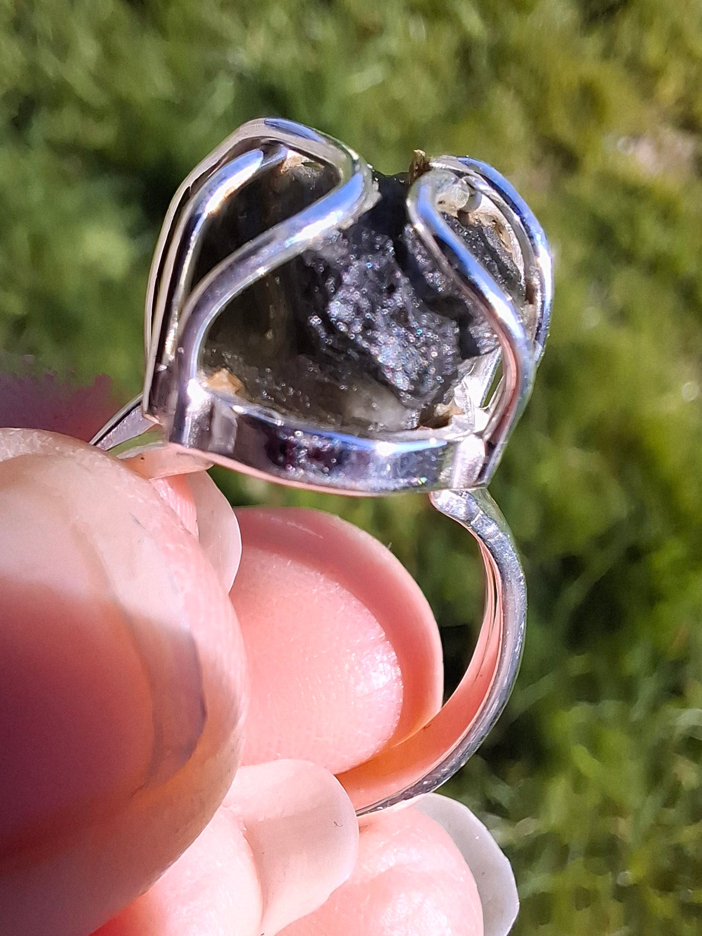 Moldavite Ring, size S, 925 Silver, Tektite (Ref: R12)