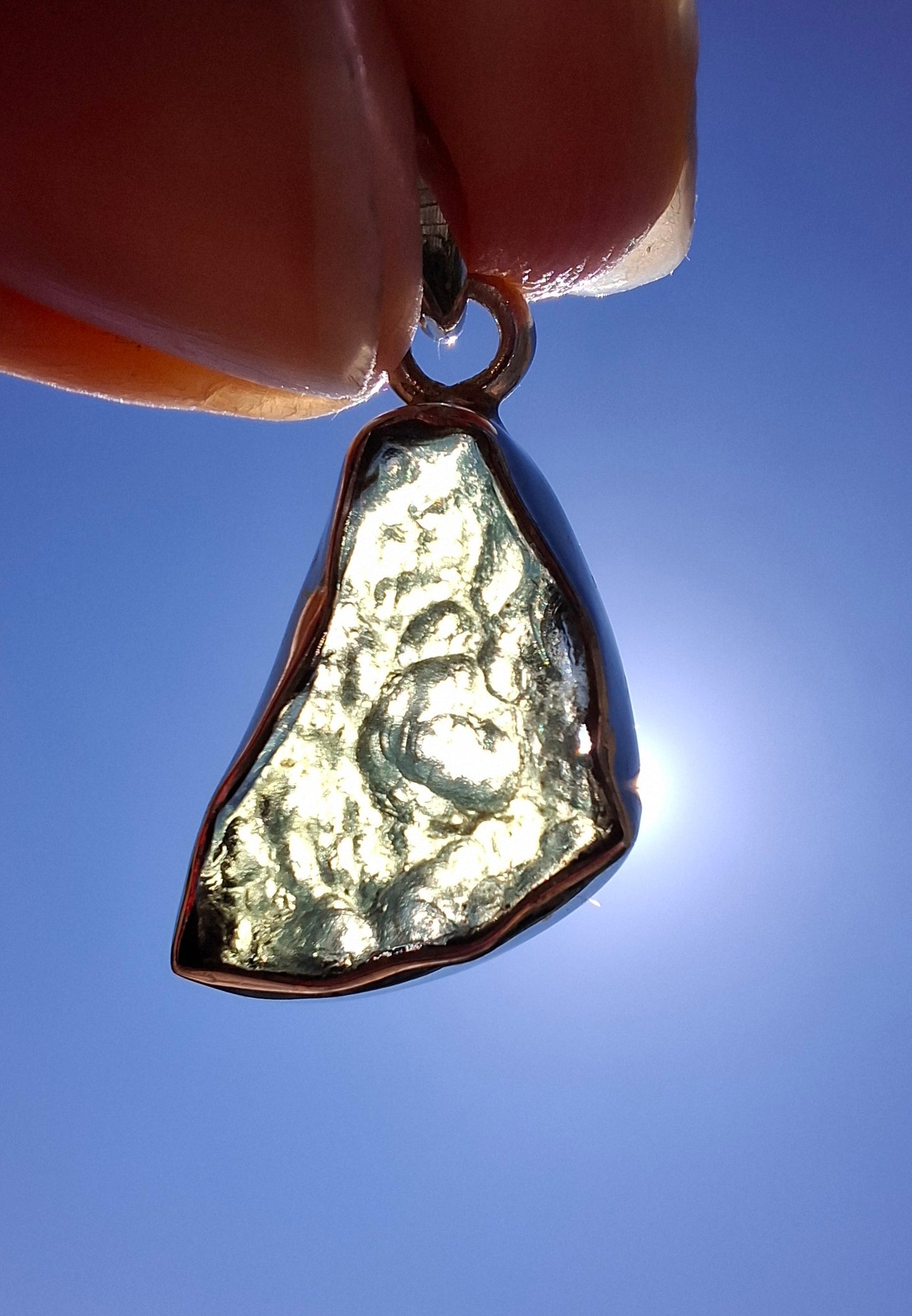 Moldavite Pendant, 925 Silver, Tektite (Ref: P14)