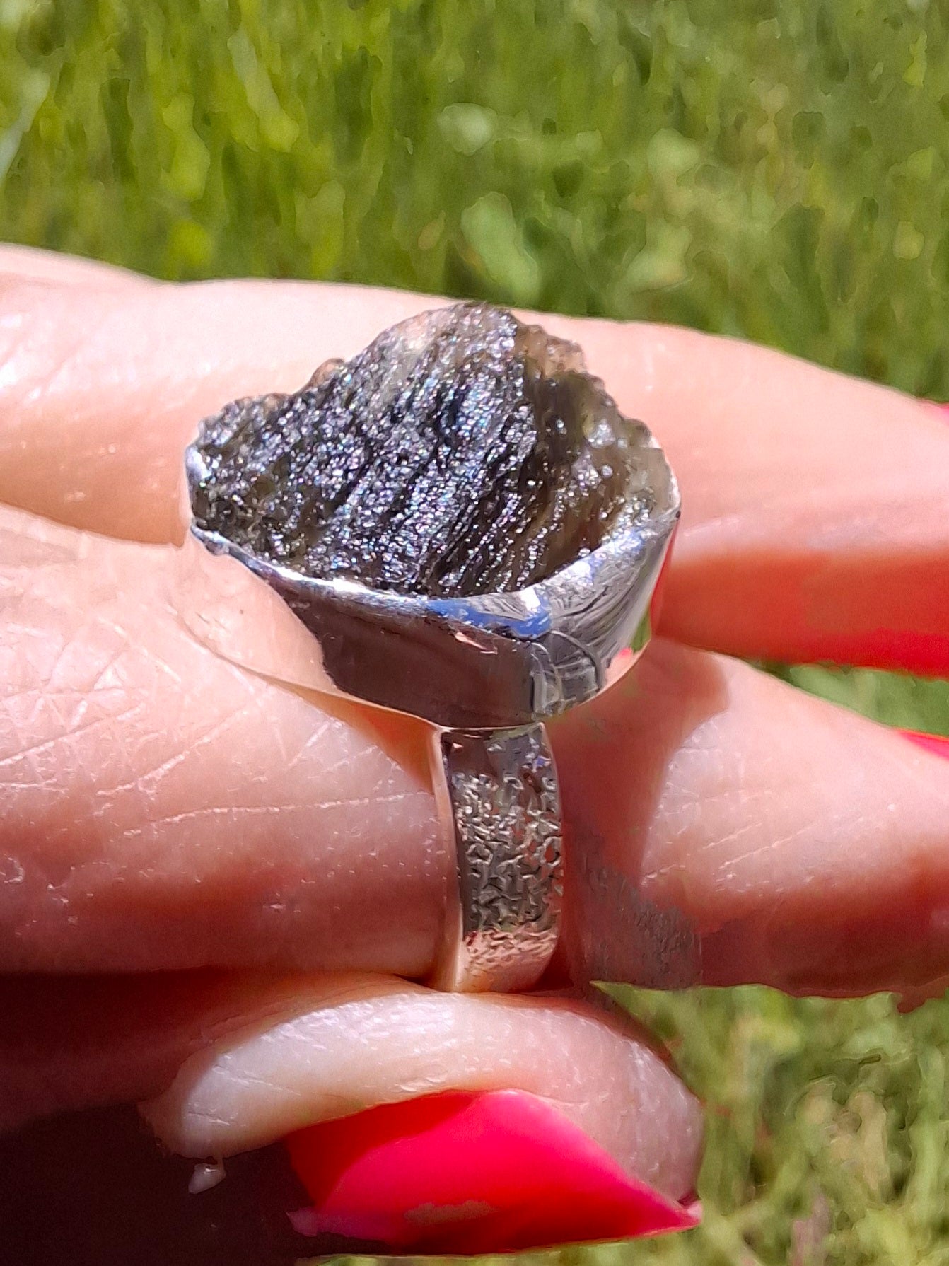 Moldavite Ring, size K, 925 Silver,  Tektite (Ref: R303)