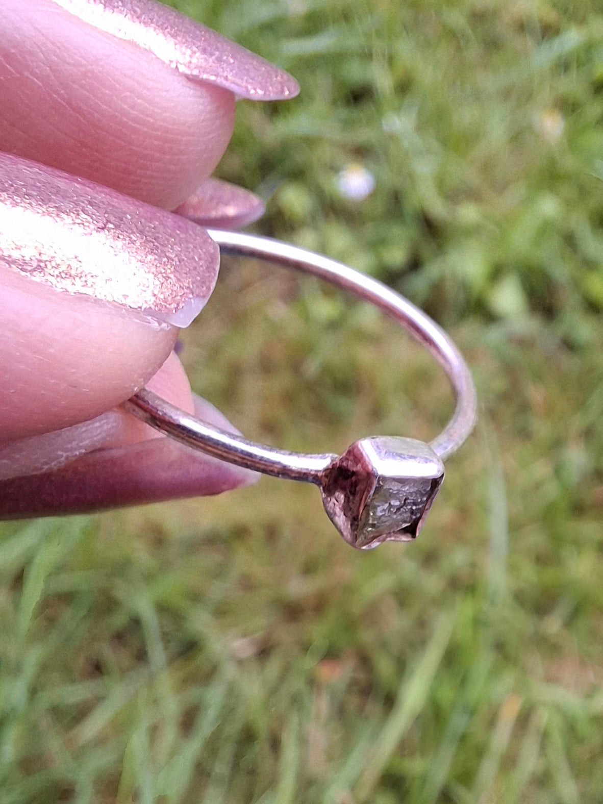 Moldavite Ring, size large R/small S, 925 Silver, Tektite (Ref: R65)