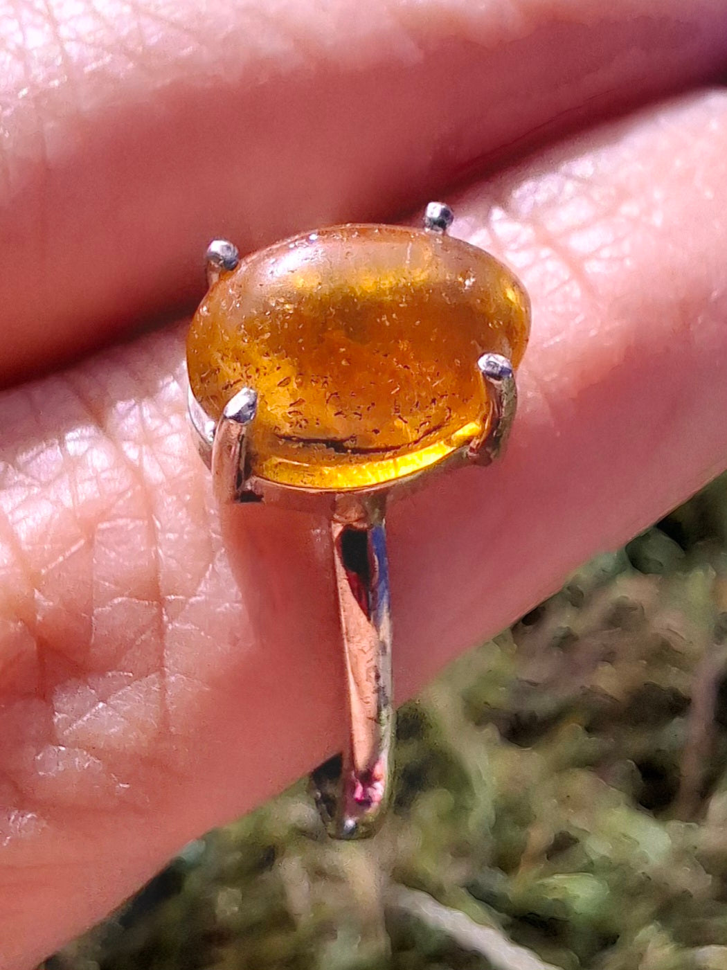 Baltic Amber Ring, size large Y, 925 Silver, Fossil (Ref: AR38)