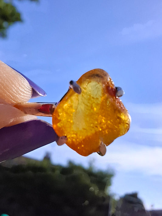 Baltic Amber Ring, size large R, 925 Silver, Fossil (Ref: AR16)