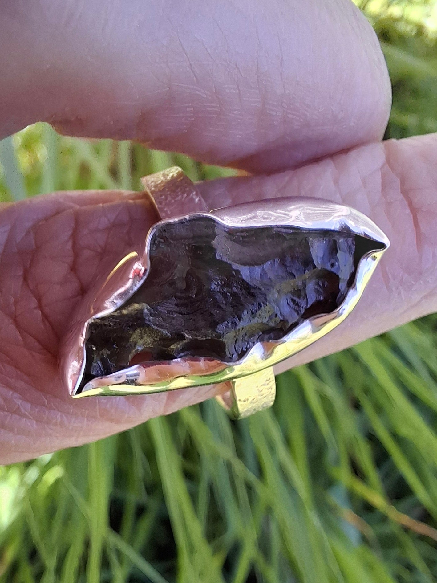 Moldavite Ring, size small U, 925 silver, Tektite (Ref: R321)
