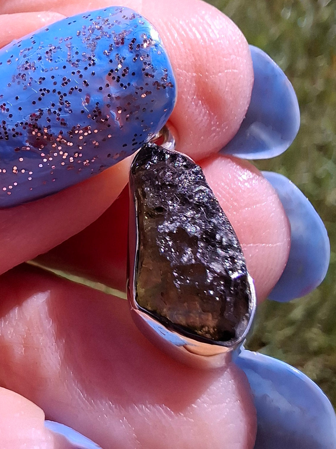Moldavite Pendant, 925 Silver, Tektite (Ref: P79)