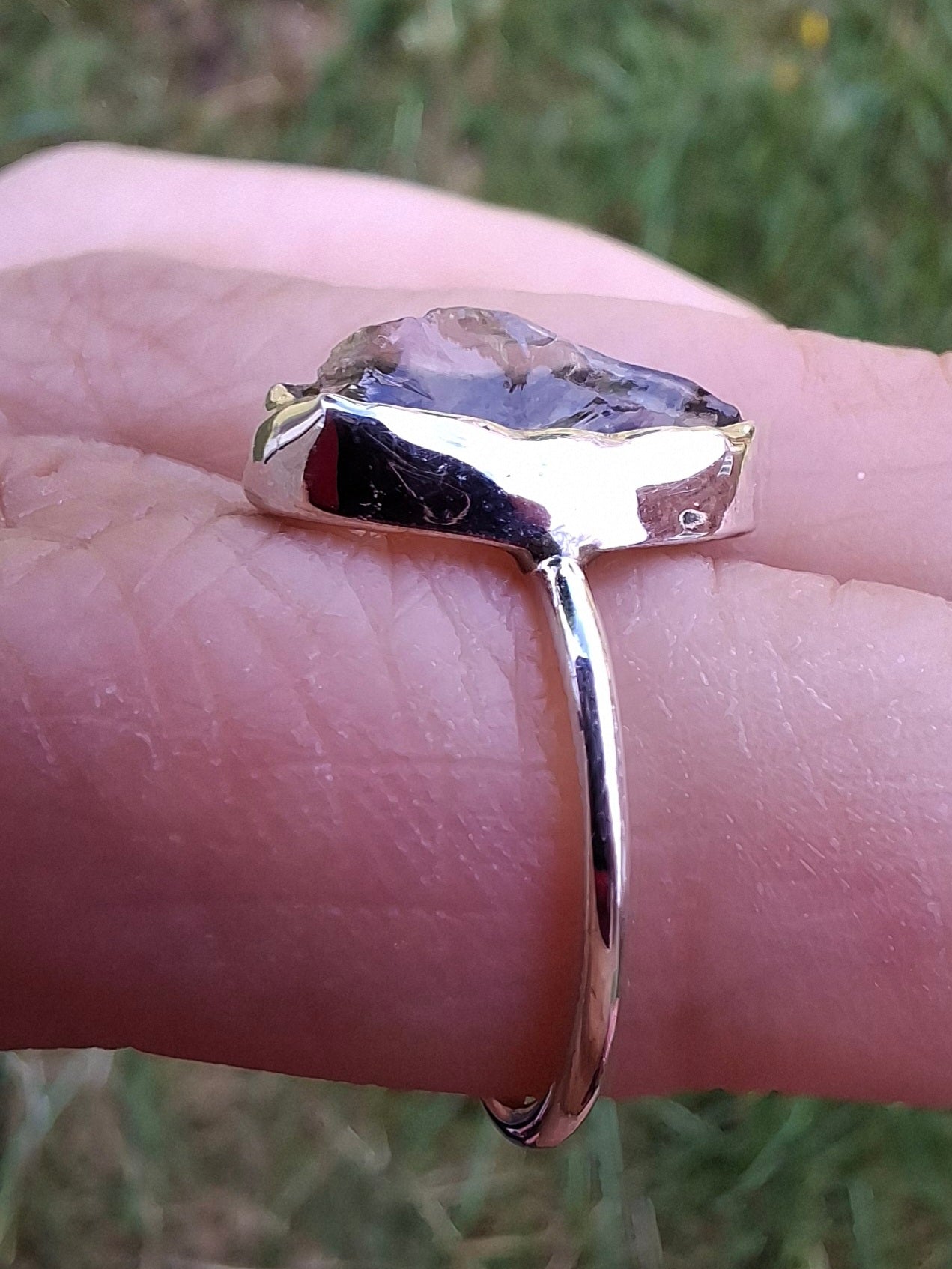 Libyan Desert Glass Ring, size K, 925 Silver, Tektite 🌈 (Ref: LR12)