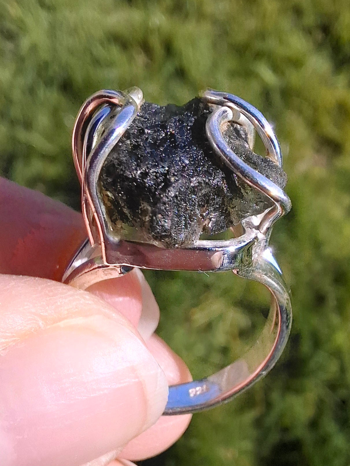 Moldavite Ring, size M, 925 Silver, Tektite (Ref: R5)