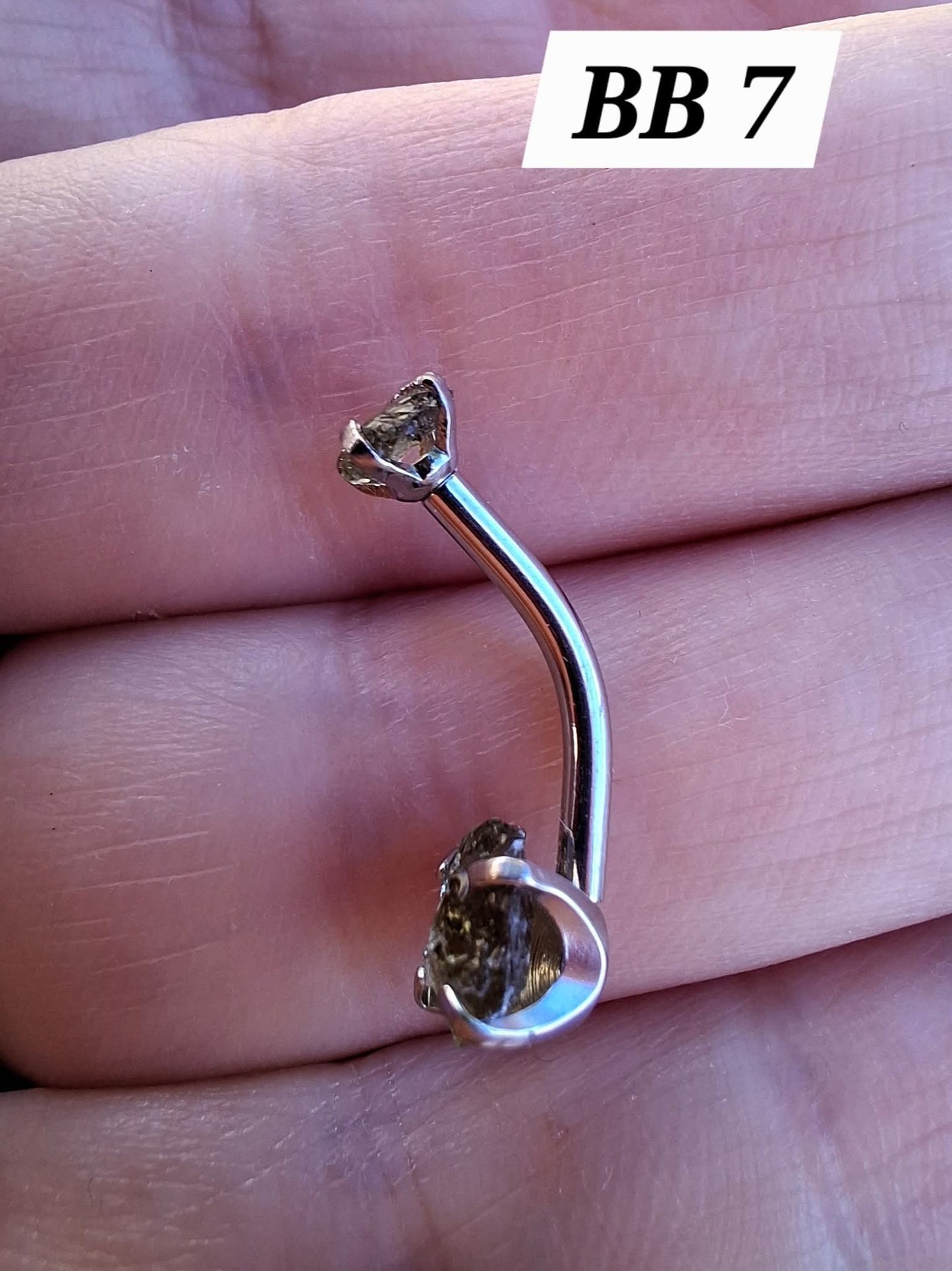 Moldavite (raw) BELLY BAR, 14G, Surgical Steel, Tektite (Ref: BB7)