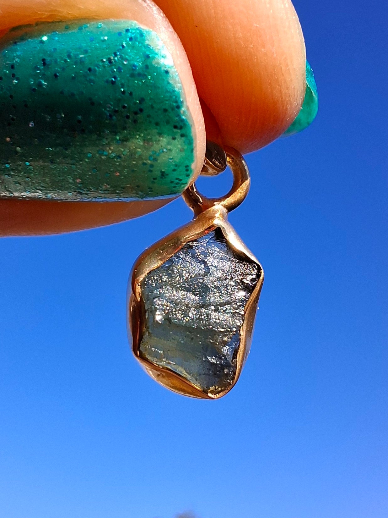 Moldavite Pendant, 14K GOLD Plated, Tektite (Ref: P447)