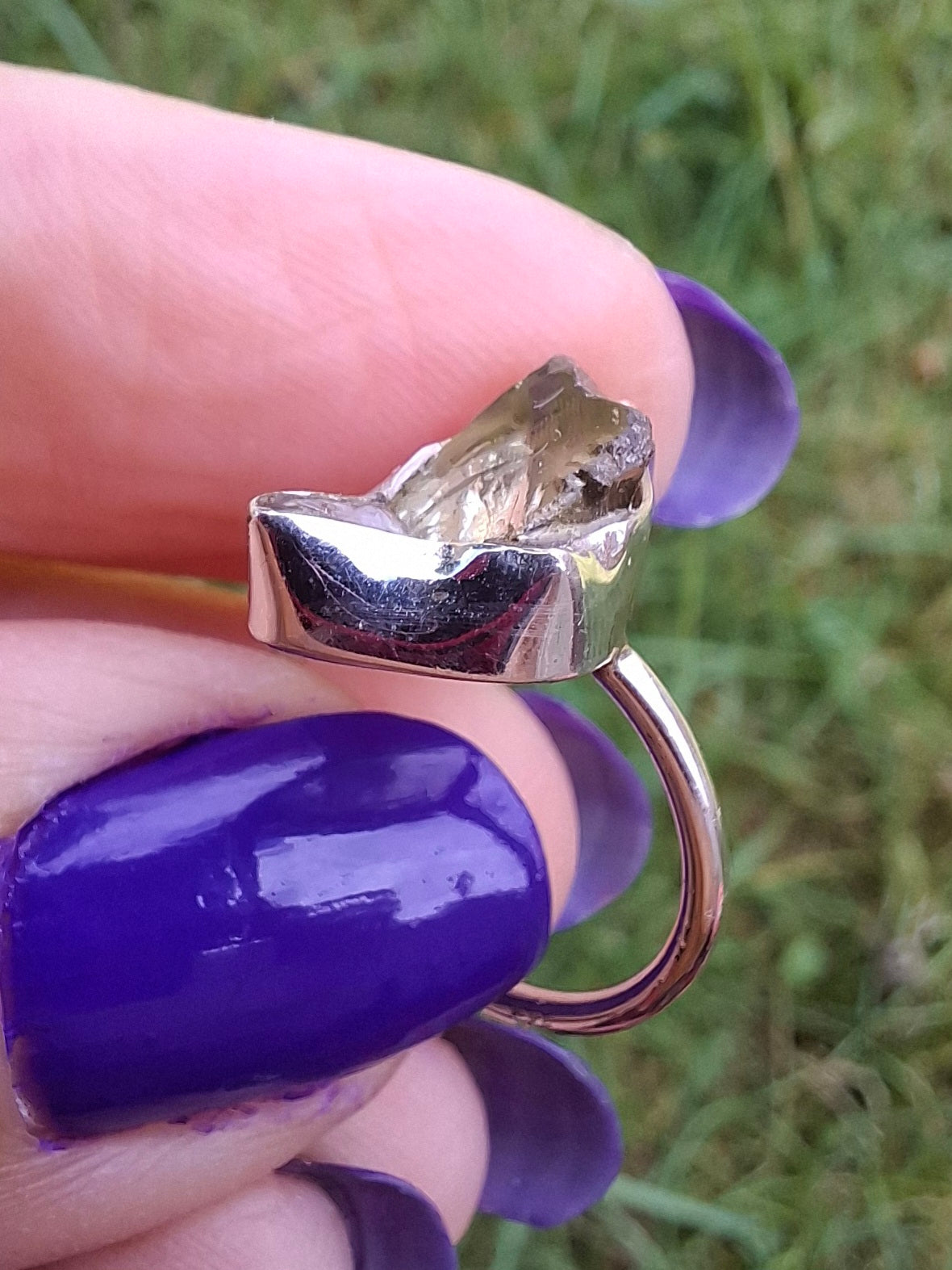Libyan Desert Glass Ring, size large G, 925 Silver, Tektite (Ref: LR4)