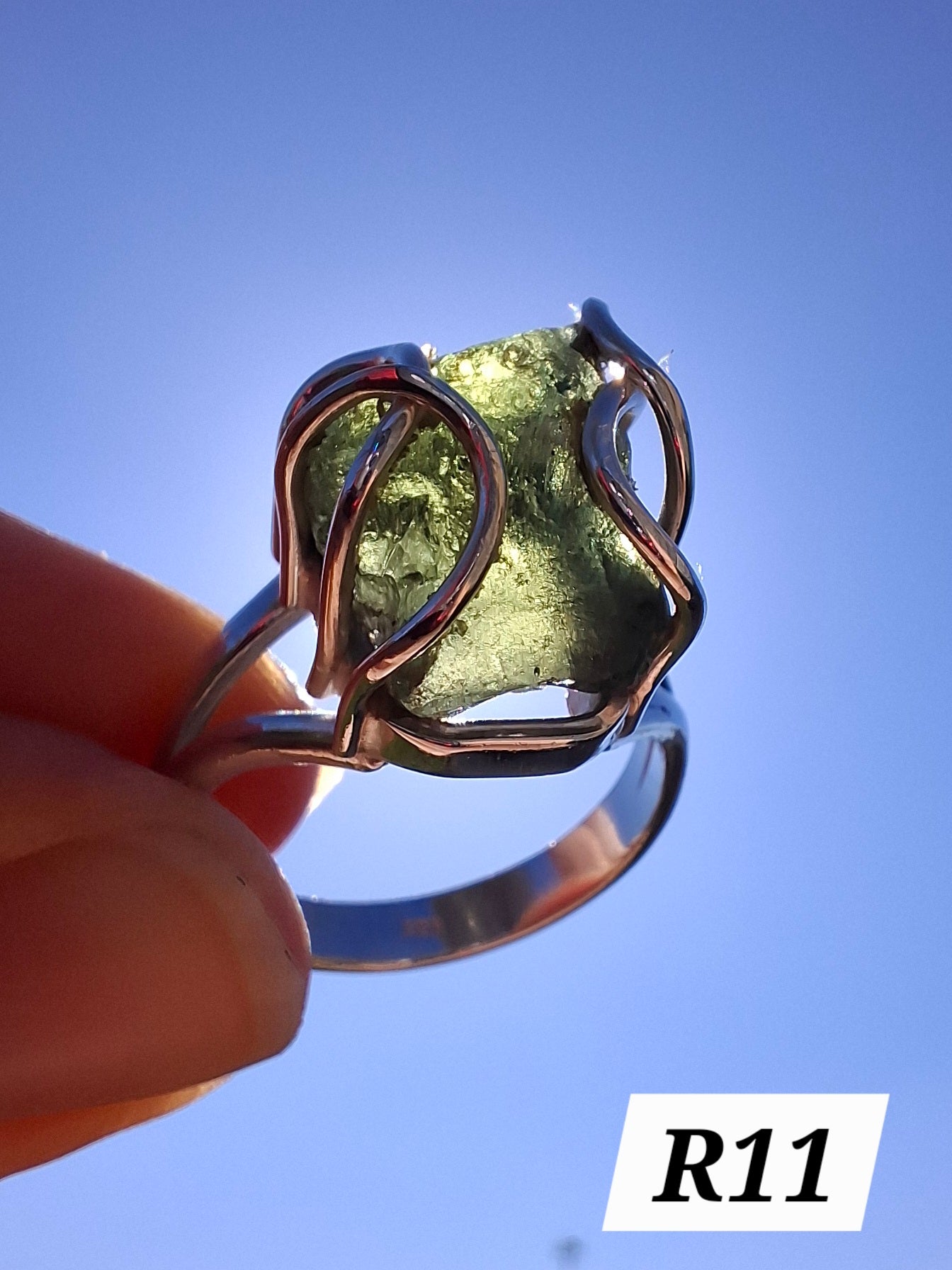 Moldavite Ring, size Q, 925 Silver, Tektite (Ref: R11)