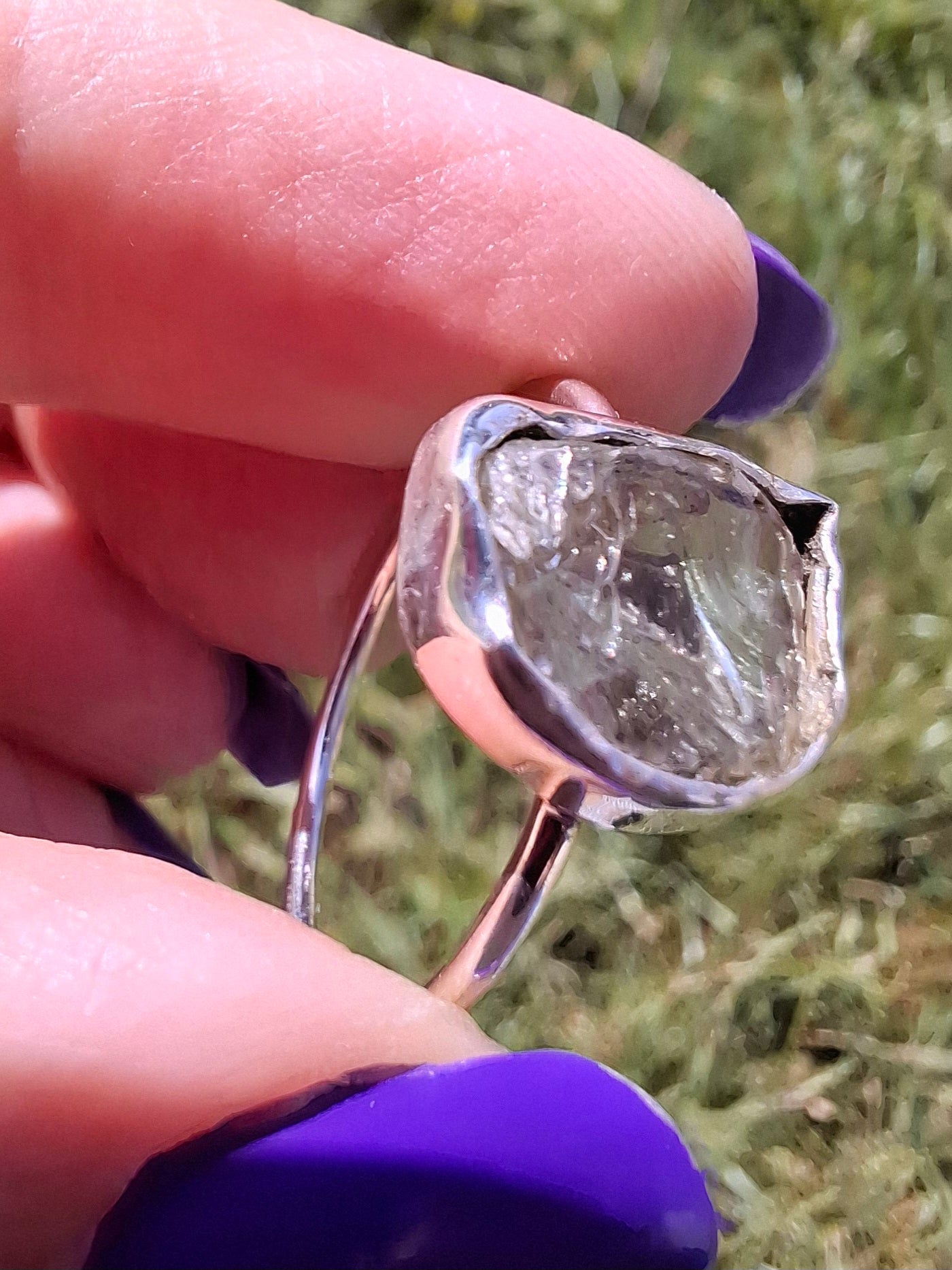 Libyan Desert Glass Ring, size large V, 925 Silver, Tektite (Ref: LR60)