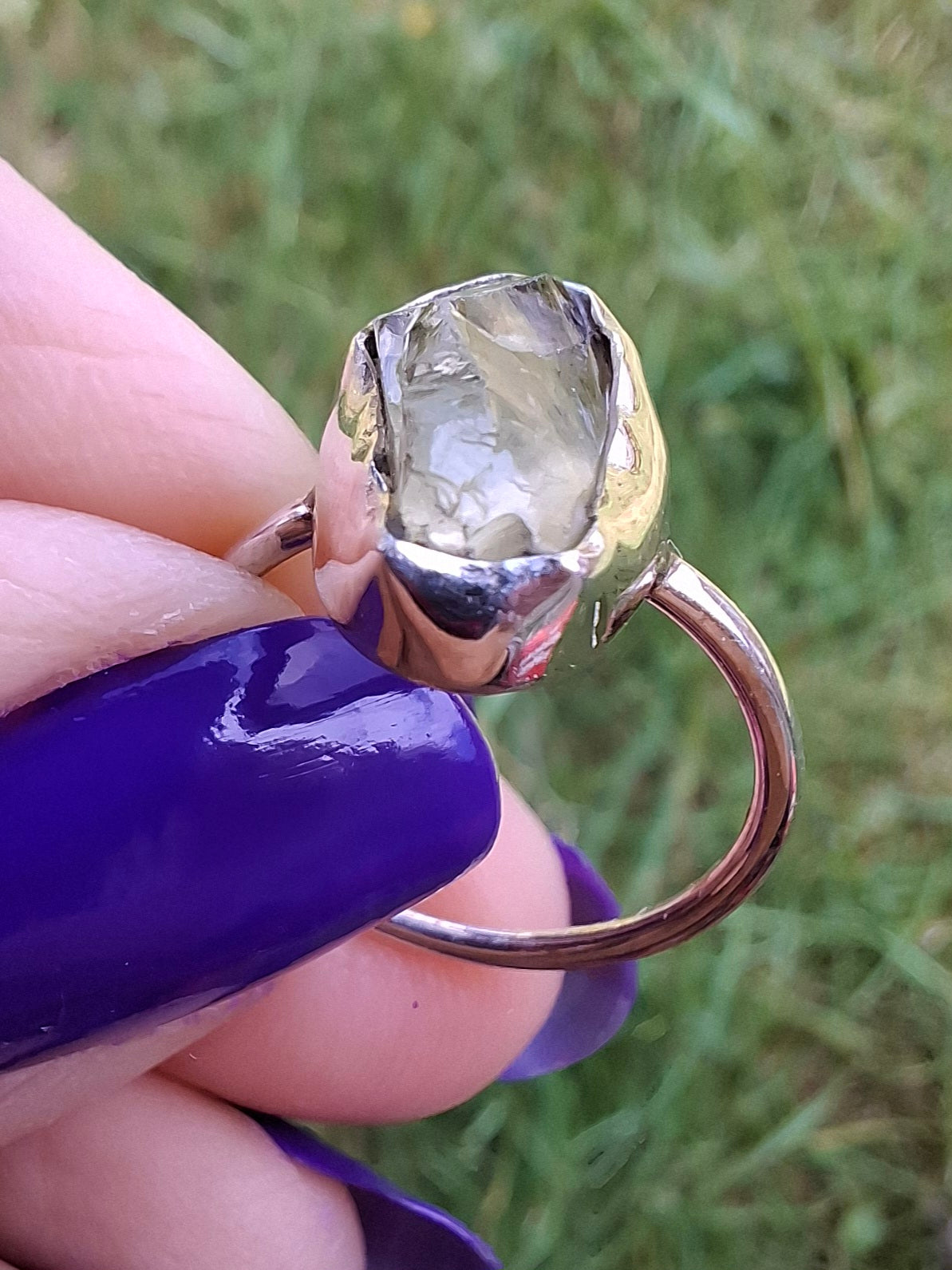 Libyan Desert Glass Ring, size K, 925 Silver, Tektite 🌈 (Ref: LR12)