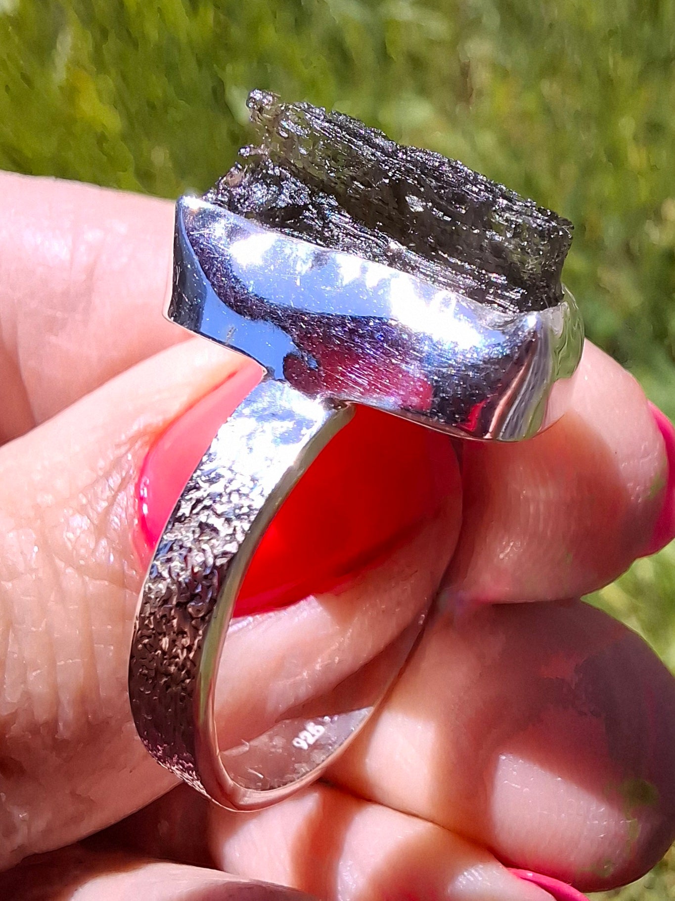 Moldavite Ring, size U, 925 Silver, Tektite (Ref: R324)