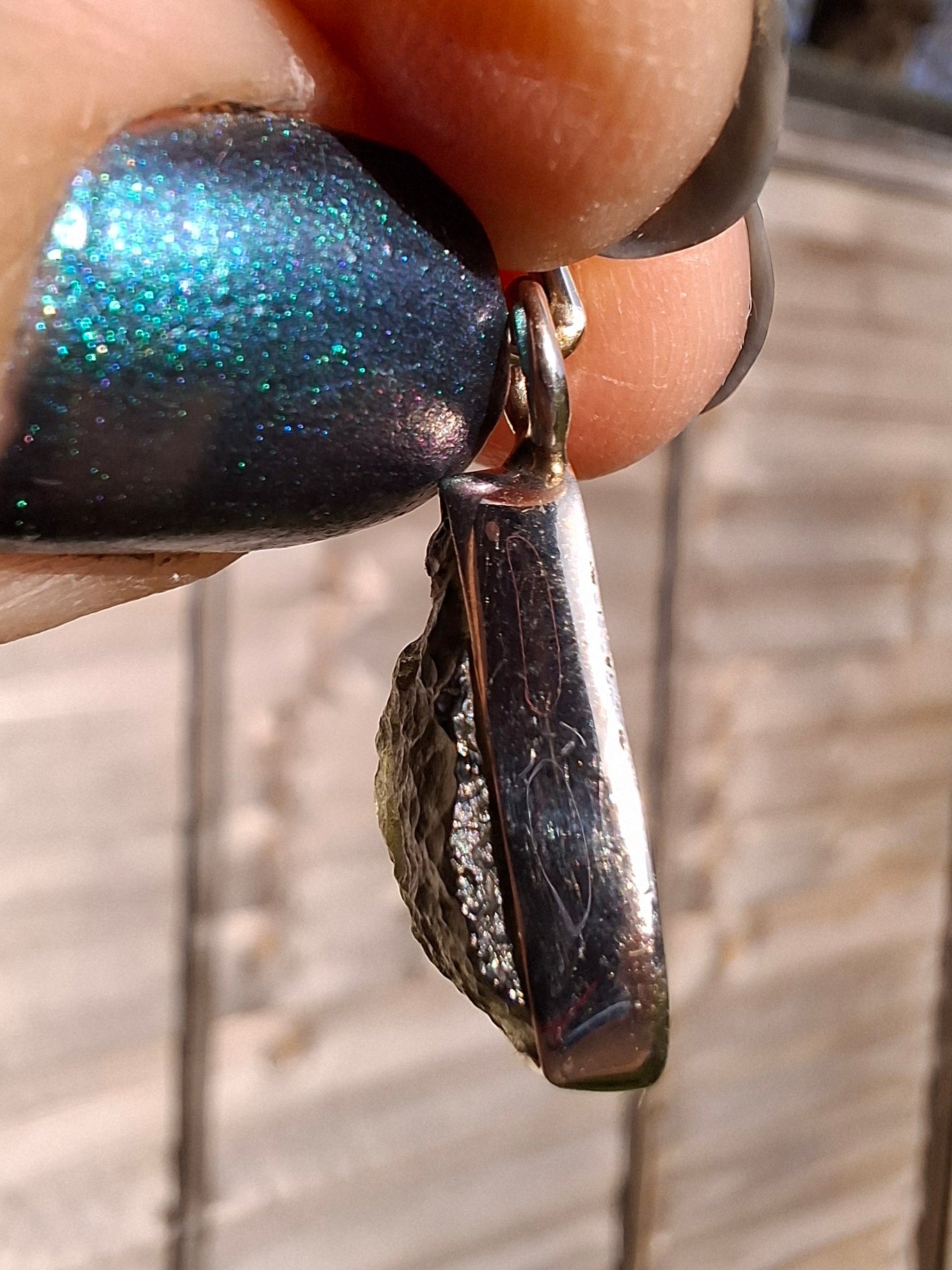 Moldavite Pendant, 925 Silver, Tektite (Ref: P12)