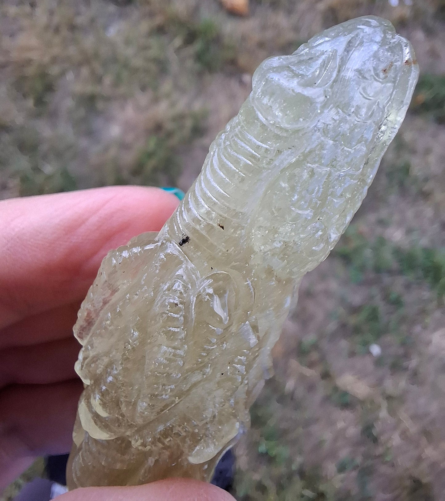 Libyan Desert Glass DRAGON HEAD carving, 48.11g, Tektite (Ref: Dragon4)