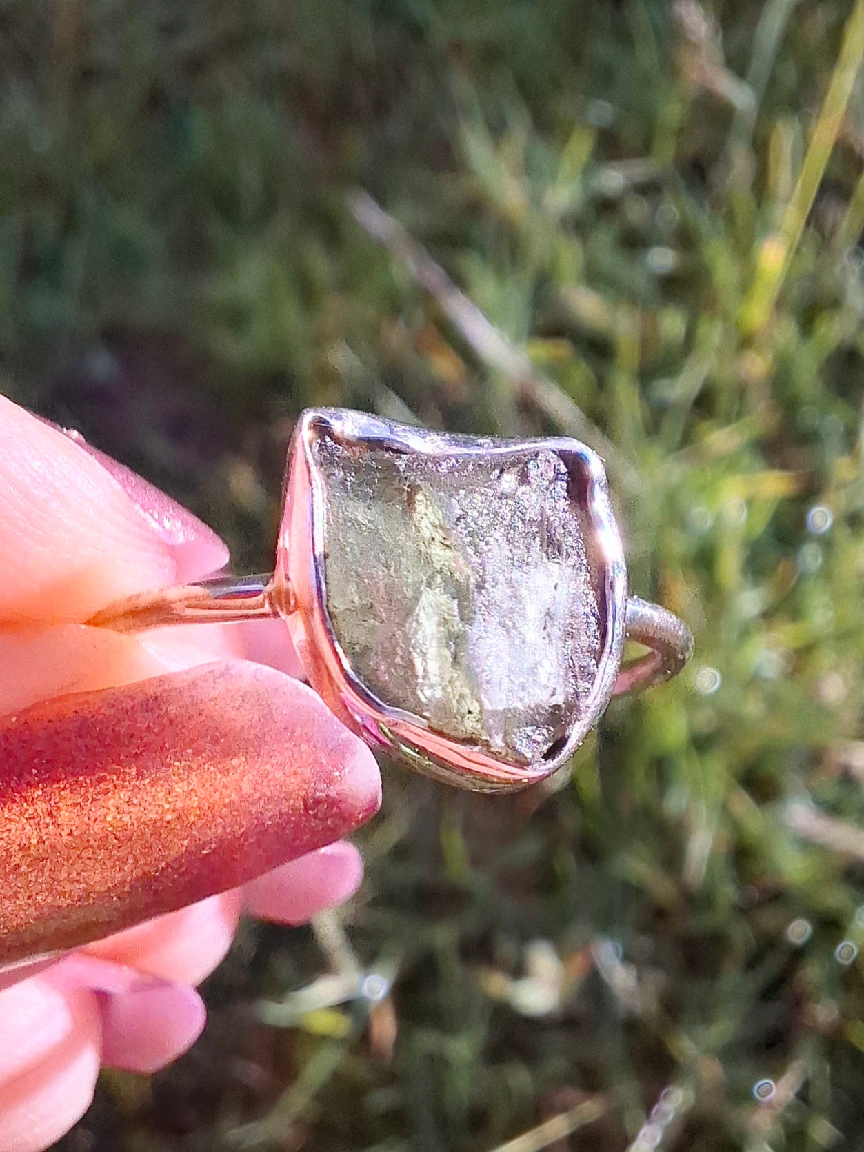 Moldavite Ring, size small U, 925 Silver, Tektite (Ref: R29)