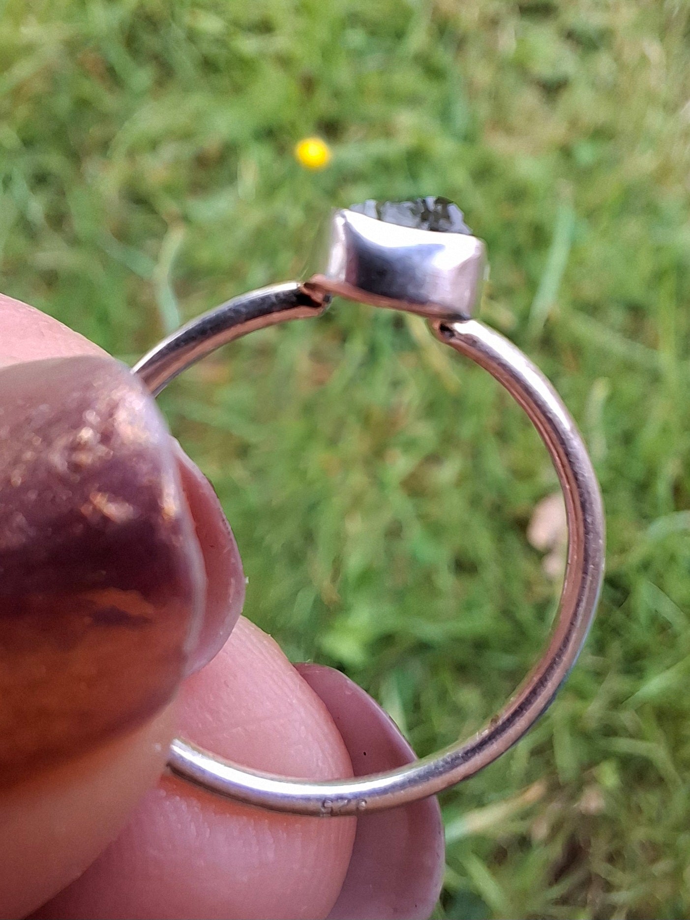 Moldavite's Ring, size large L/small M, 925 Silver, Tektite (Ref: R36)