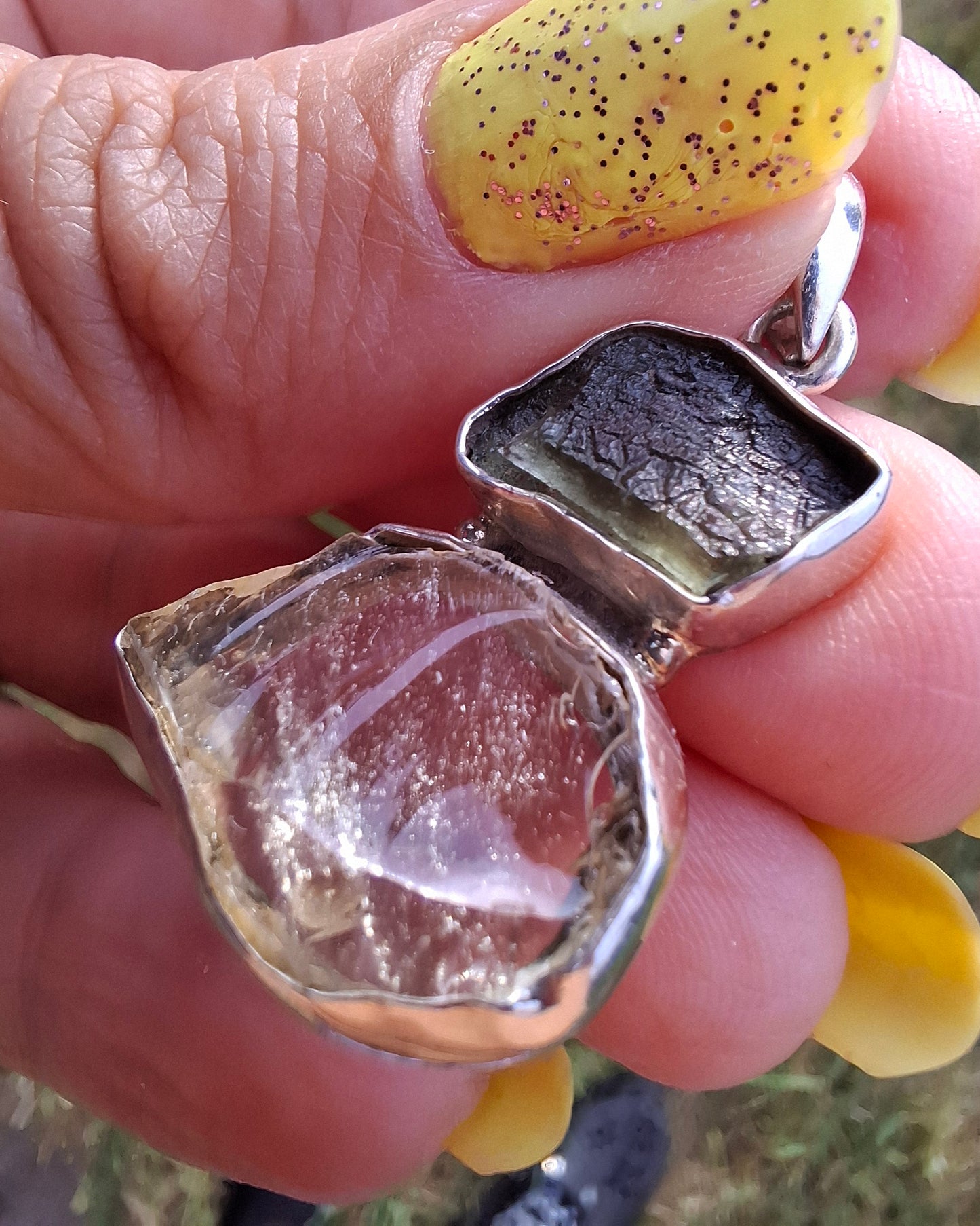 Moldavite & Libyan Desert Glass Pendant, 925 Silver, Tektite (Ref: MLP19)