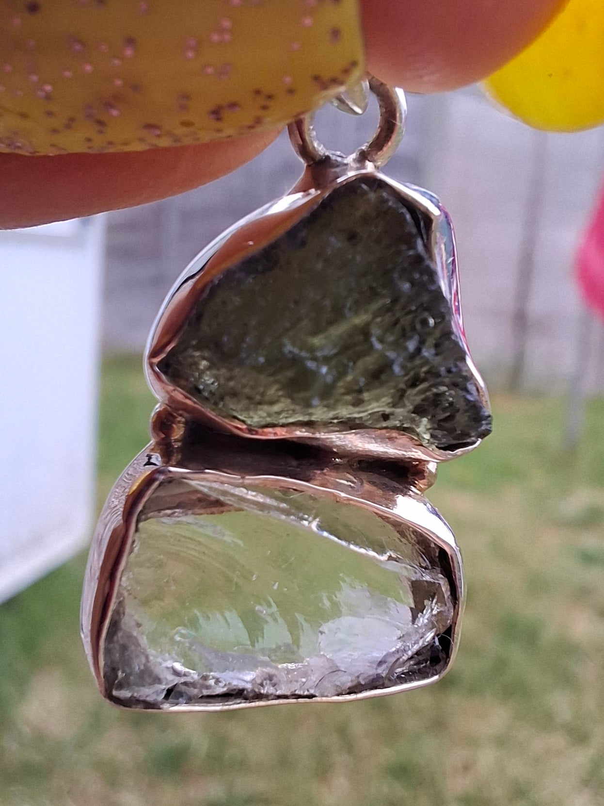 Moldavite & Libyan Desert Glass Pendant, 925 Silver, Tektite (Ref: MLP8)