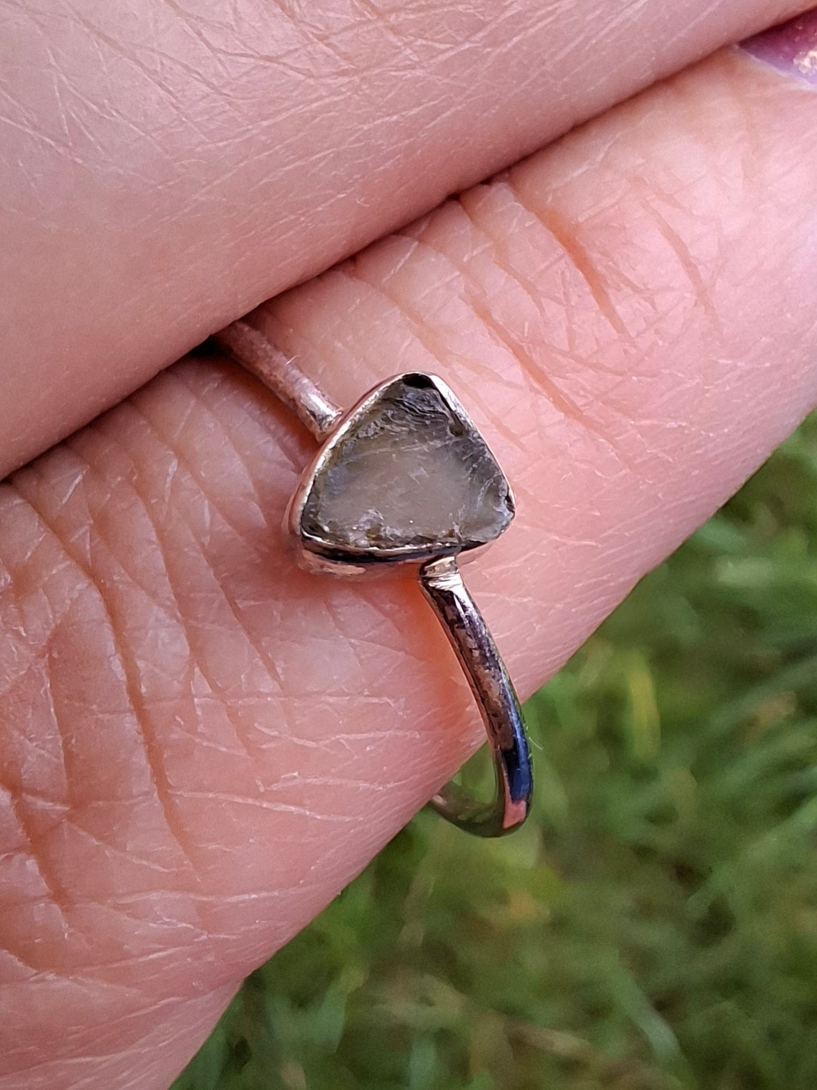 Moldavite Ring, size large R/small S, 925 Silver, Tektite (Ref: R67)