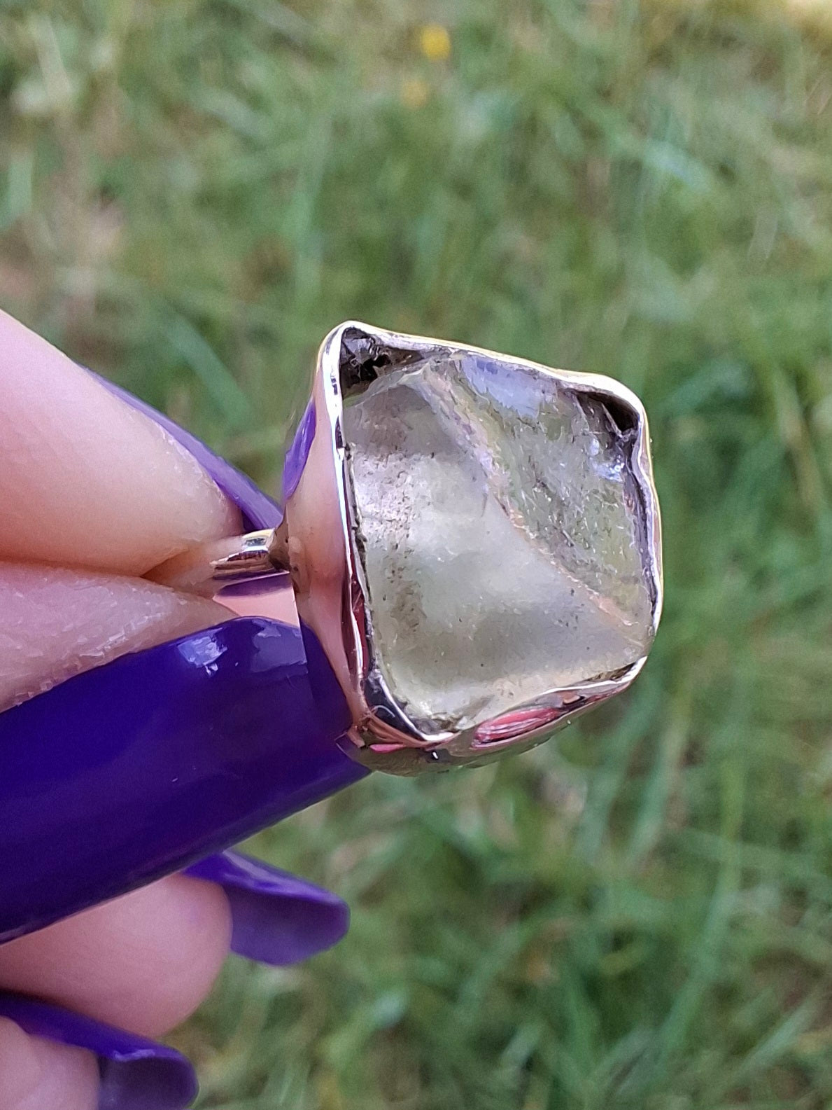 Libyan Desert Glass Ring, size small L, 925 Silver, Tektite (Ref: LR14)