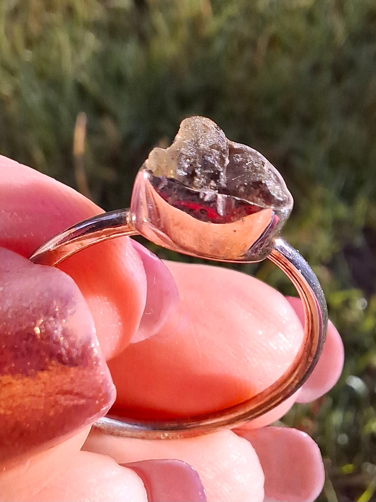 Moldavite Ring, size small X, 925 Silver, Tektite (Ref: R33)