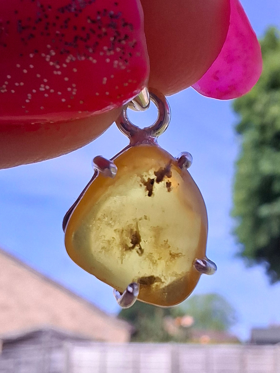 Baltic Amber Pendant, 925 Silver, Fossil (Ref: AP20)