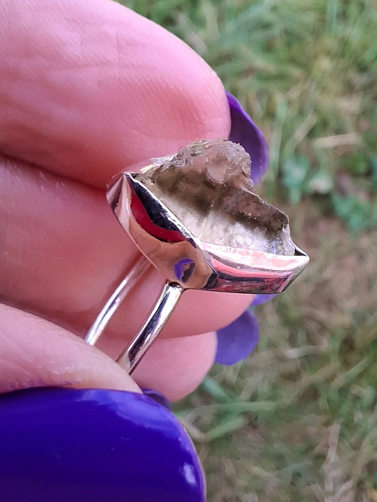 Libyan Desert Glass Ring, size Large O, 925 Silver, Tektite (Ref: LR21)