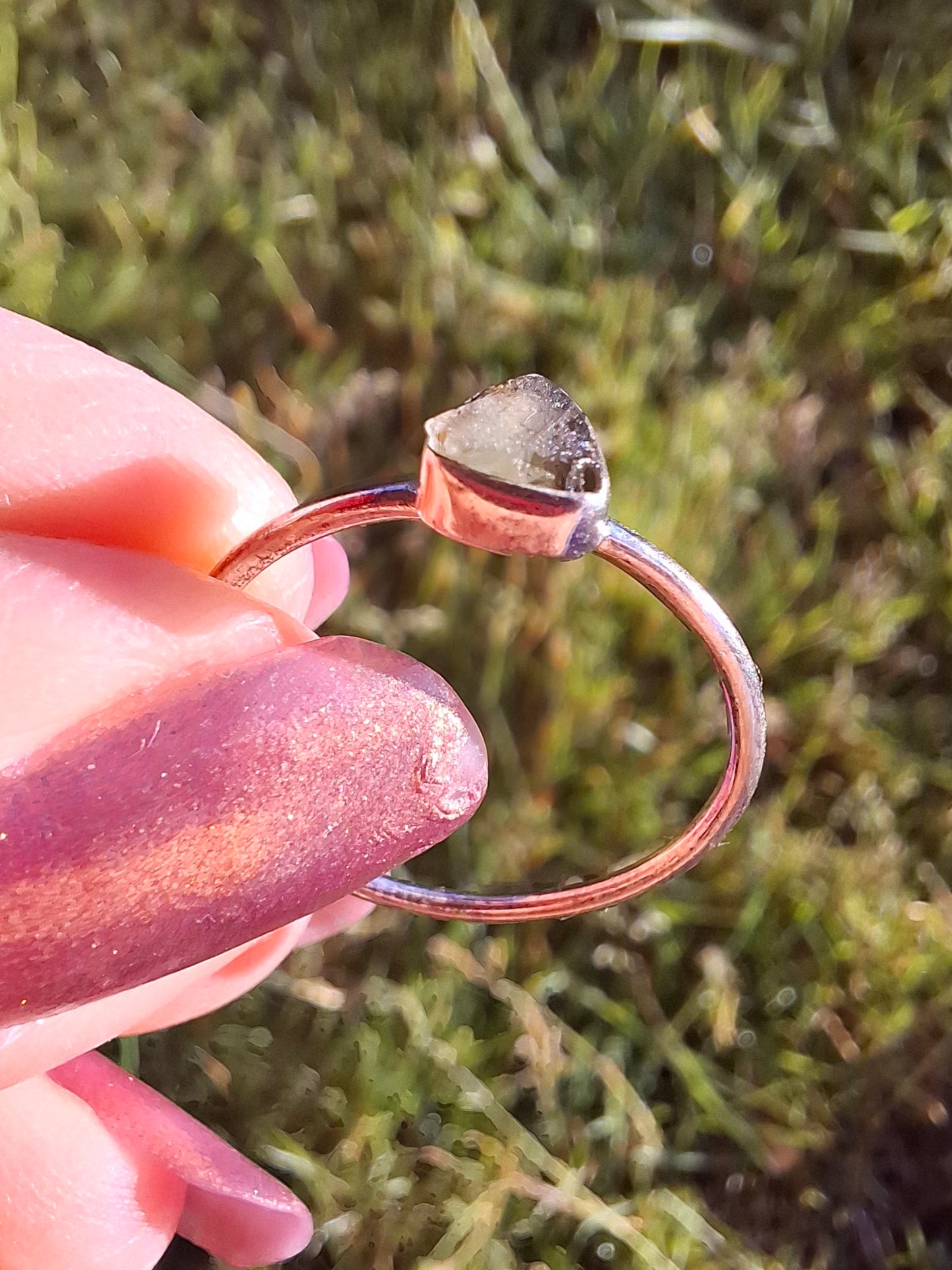 Moldavite Ring, size large R/small S, 925 Silver, Tektite (Ref: R67)