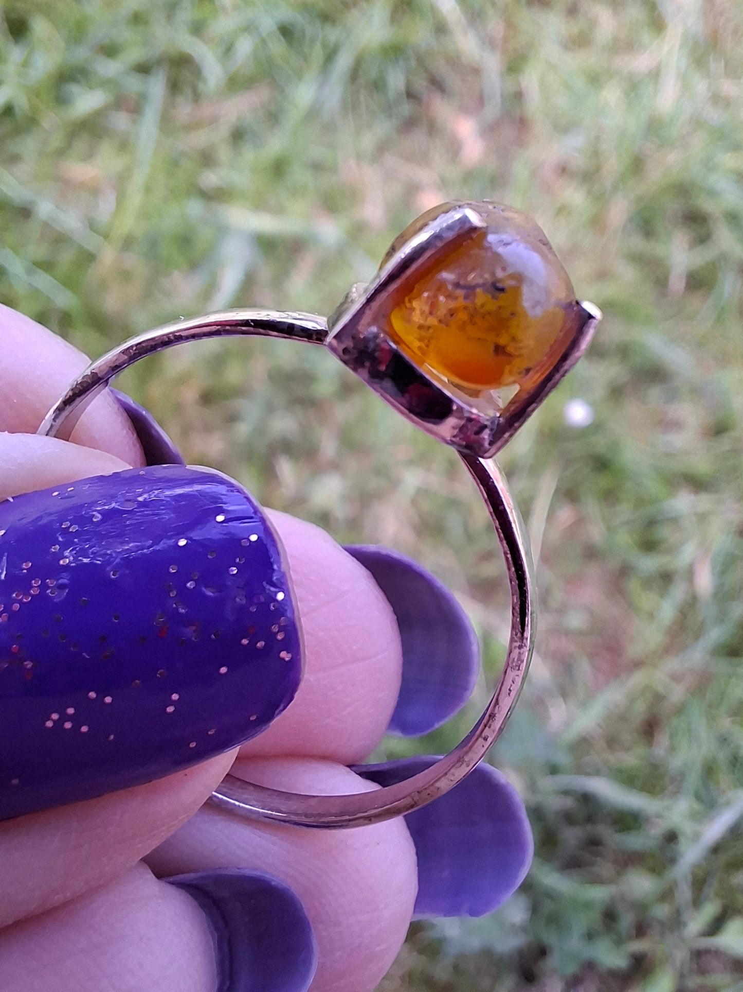 Baltic Amber Ring, size large W, 925 Silver, Fossil (Ref: AR29)